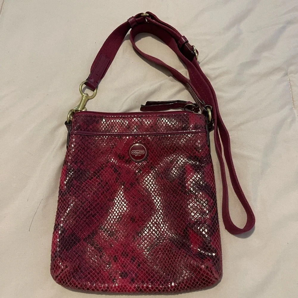 Coach Red/Pink Snake-Embossed Crossbody Bag